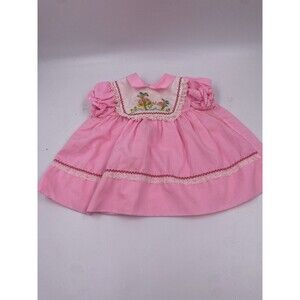 Vintage Cradle Togs Pink Dress With Birds and Mushrooms on Bib NO SIZE